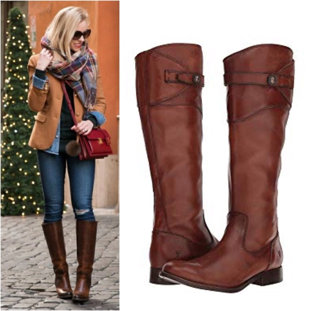 $399 Frye Molly Button Cognac Brown Leather Knee High Tall Zip Up Riding Boot - Picture 2 of 16